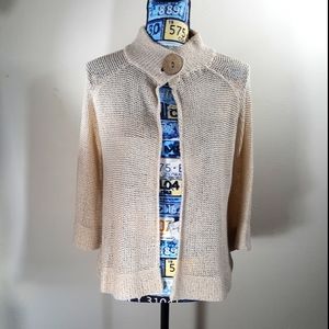 BCBGMaxAzria cream/tan knit cardigan 3/4 sleeve